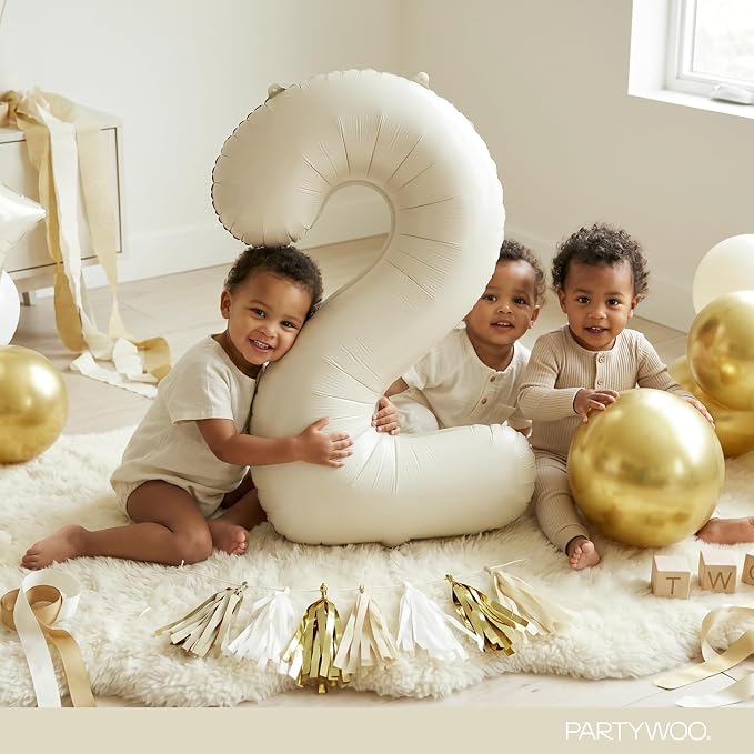 PartyWoo Number Balloons 40 Inch White Number 2 Kit 25pcs - Image 3