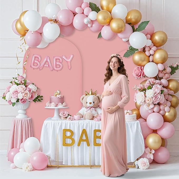 Wedding Arch Covers Arch Backdrop Cover Arch Stand Covers 7.2FT 6FT Set of 3 Arch Cover Spandex Fabric Stretchy Backdrop for Wedding Birthday Party Decoration Baby Shower (Light Pink)