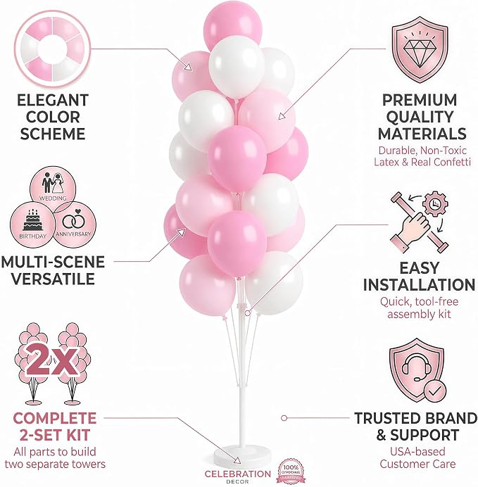 HIINS Baby Pink Chrome Balloon Column Kit Set of 2 - Image 5