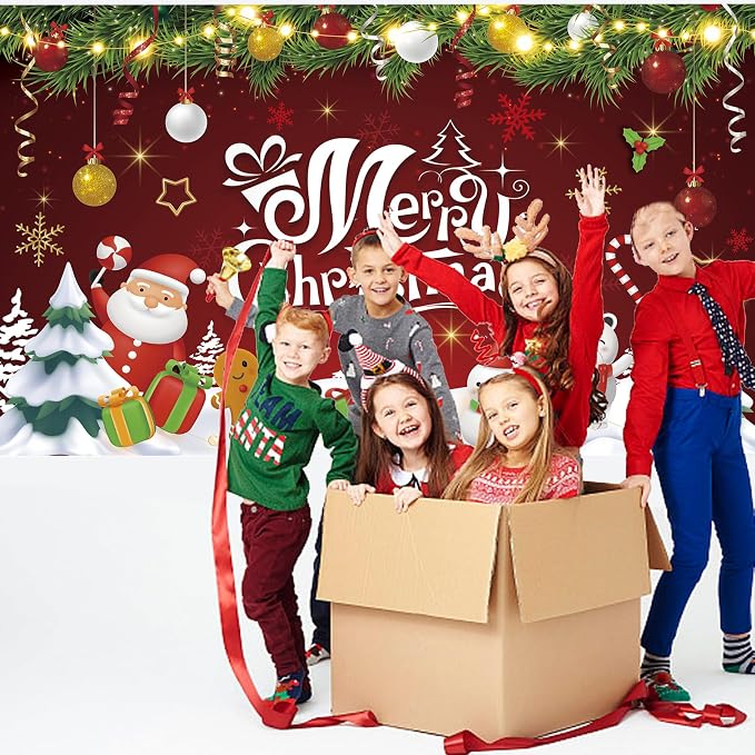 Red Green Gold Merry Christmas Backdrop Banner Photography Background - Image 5