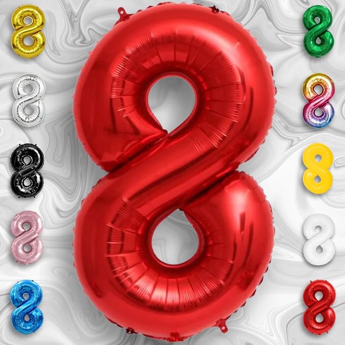 Red Number Balloon 8 Mylar Foil Balloons 40 inch - Image 3