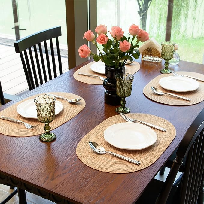 Placemats Set of 4, Woven Oval Braided Dining Table Mats | 12 x 17.5 Inch Size - Image 8