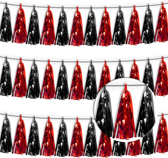3P Black red Tassel Banner Garland Metallic Foil Fringe Banner Tinsel Tassels by FENGNIAN