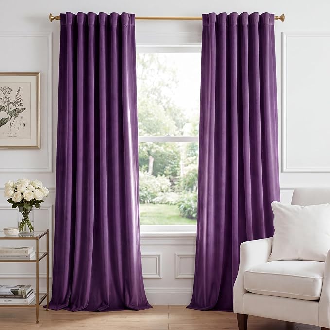 Purple Velvet Curtains for Grils Bedroom Nursery, W52 x L108, Modern Back Tab by StangH