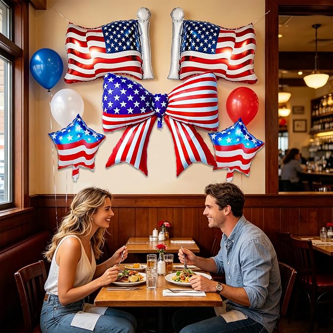 5 PCS 4th of July Patriotic Balloons Set, American Flag Balloons USA Flag Bow - Image 6