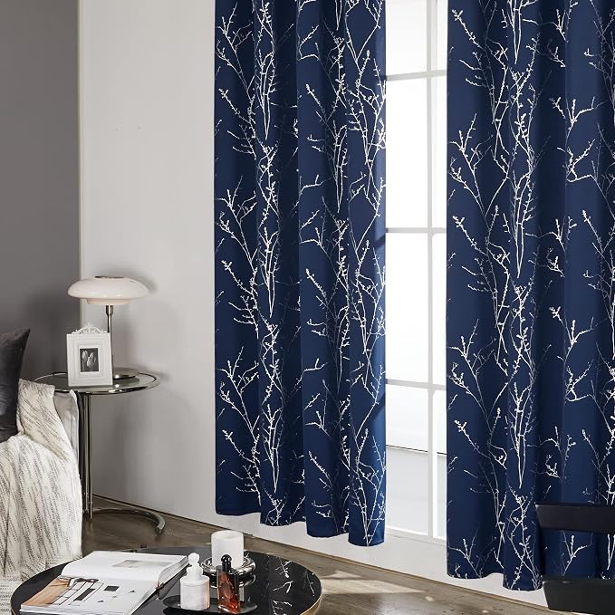 Deconovo Blackout Curtains, Thermal Insulated Soundproof Drapes, Branch Silver - Image 4