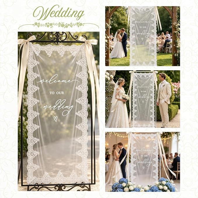 180x70cm Large Wedding Welcome Sheer Tulle Banner Sign - Image 5