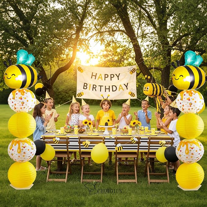 Bee Balloon Stand & Paper Lantern 2 Sets 5.5ft Bees-themed party decoration | - Image 4