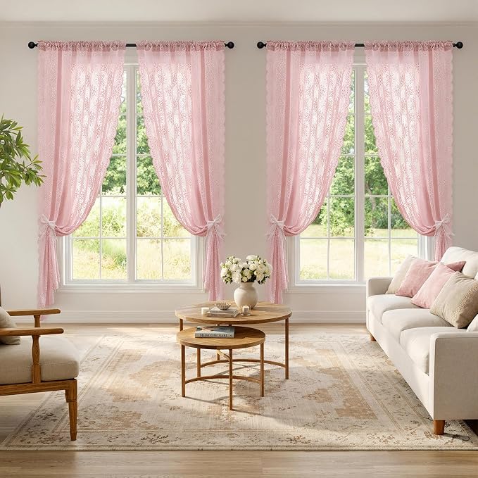 MIULEE Vintage Lace Curtains 90 Inches Long 2 Panels, Victorian Floral - Image 2