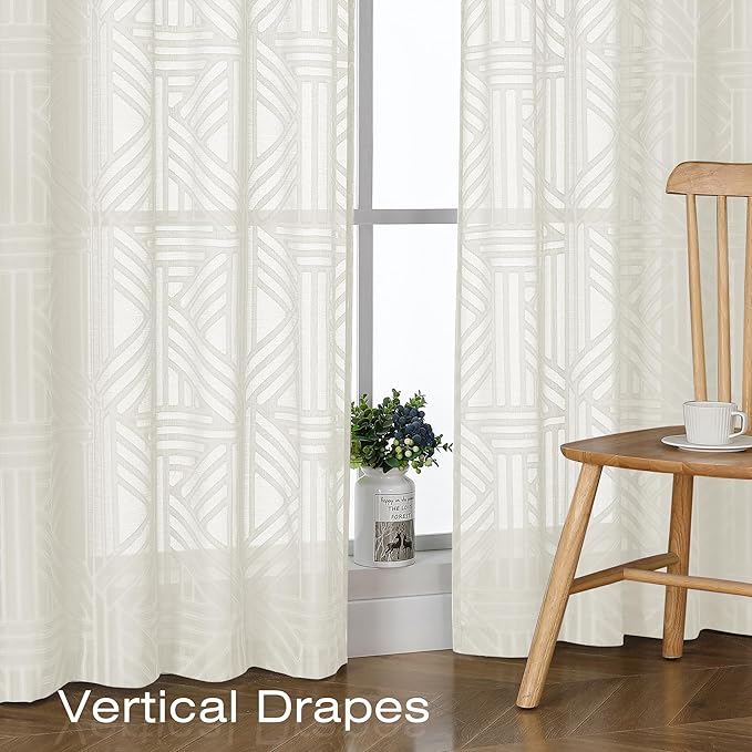Simplebrand Sheer Ivory Kitchen Curtains 24 Inch Length Tier Curtains 2 Panels - Image 6