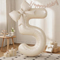 40 Inch Beige Number 5 with Bow Balloons, Giant Self Inflating Cream Foil by KYGNE