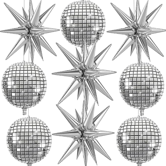 9 Pcs Silver Foil Balloons 22 Inch Metallic Silver Disco Ball Balloons Chrome by Froova