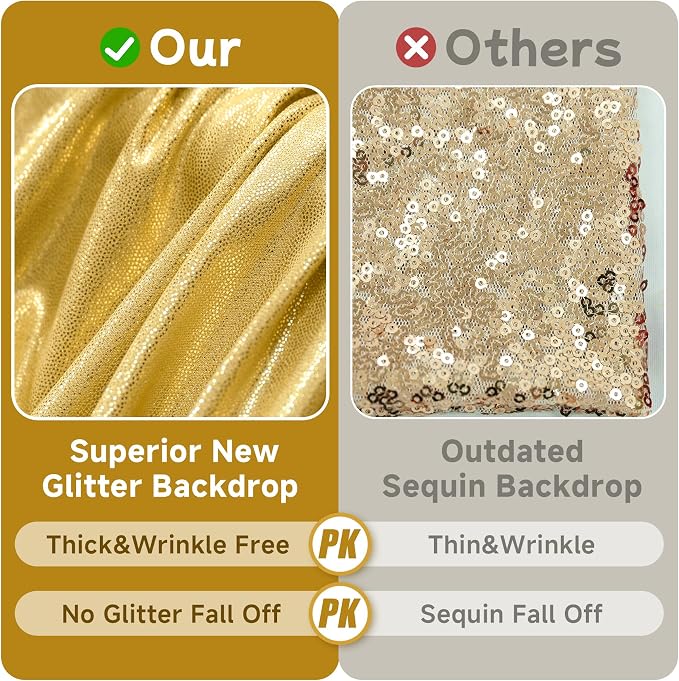 20x10ft Thick Gold Glitter Backdrop Curtain Panels - Image 2
