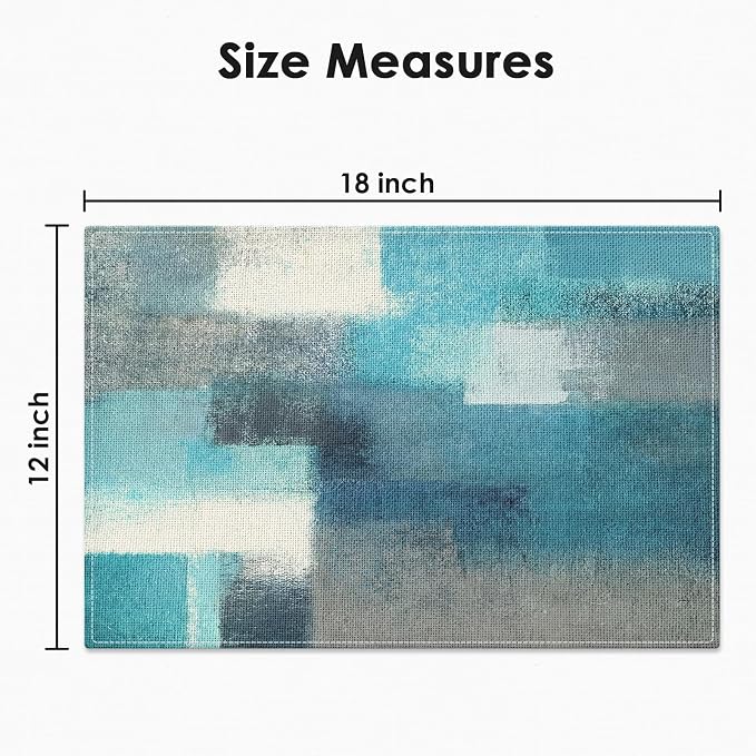 Emvency Farmhouse Placemats Set of 4, 12x18 Inch Modern Teal and Grey Abstract - Image 2