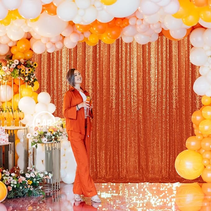 2×8FT-6PCS Orange Sequin Backdrop Curtains Panels, Photography Backdrop Glitter - Image 3