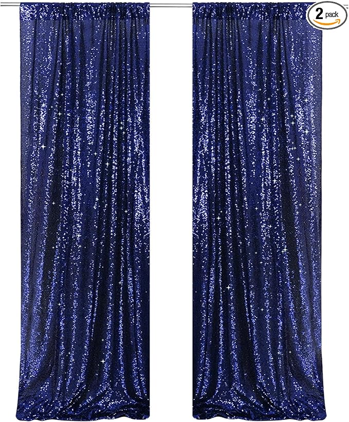 PartyDelight Navy Blue Sequin Backdrop Curtains 2x8ft 2 Panels | Sparkly 3mm by PartyDelight