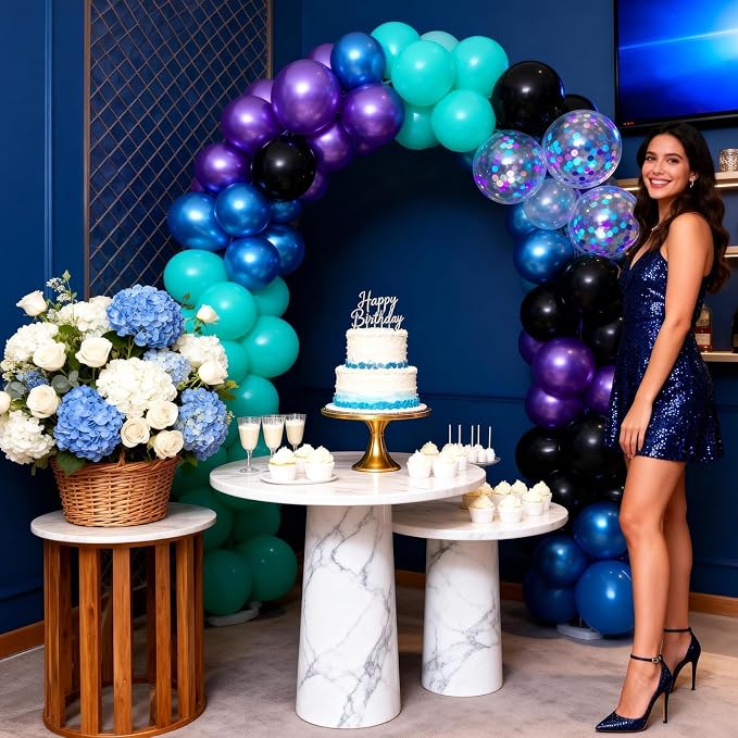 Blue Purple Black Galaxy Balloons, Metallic Blue Purple Teal Confetti Space - Image 5