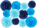 12pcs Blue Paper Pom Poms Set for Party Decor by JaykeJoy