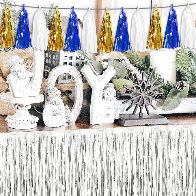 3 Pack Navy-Blue White and Gold Tassel Banner Garland Metallic Foil Fringe - Image 6