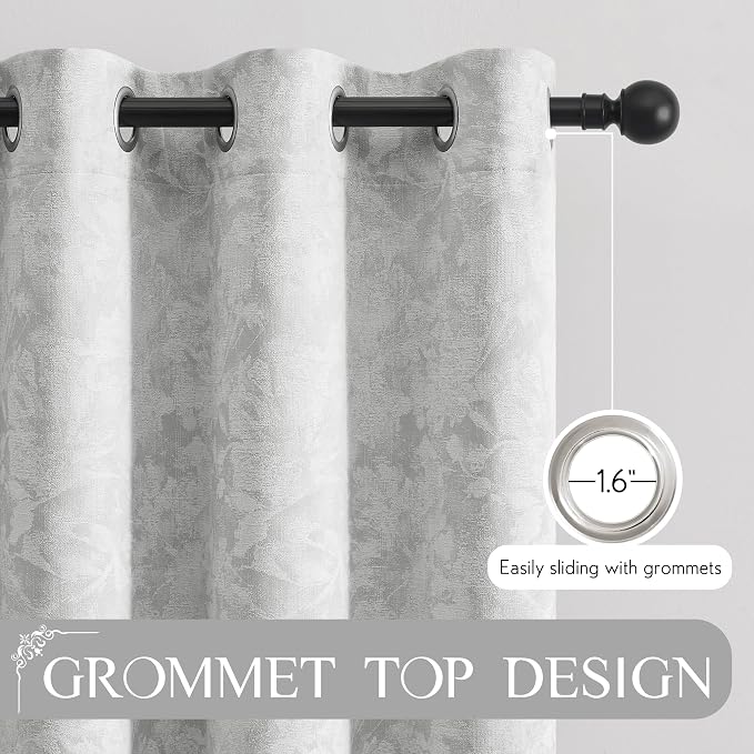 Beauoop Grey Floral Jacquard Blackout Sliding Door Curtains 100x84 1 Set | - Image 6