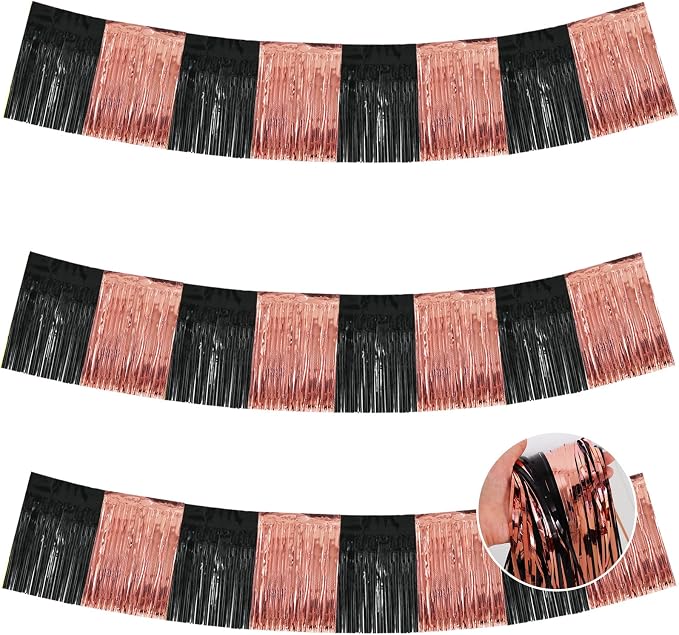 BEISHIDA Black Rose Fringe Garland Banner 30ft Wall Tinsel Foil Streamers | by Beishida