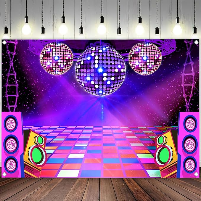 Dance Party Backdrop Retro 80s 90s Theme Stage Dance Ball Music Birthday Party Decoration DJ Photography Background 15 x 10 ft for Baby Shower Picture Photo Shoot Polyester Fabric, Red