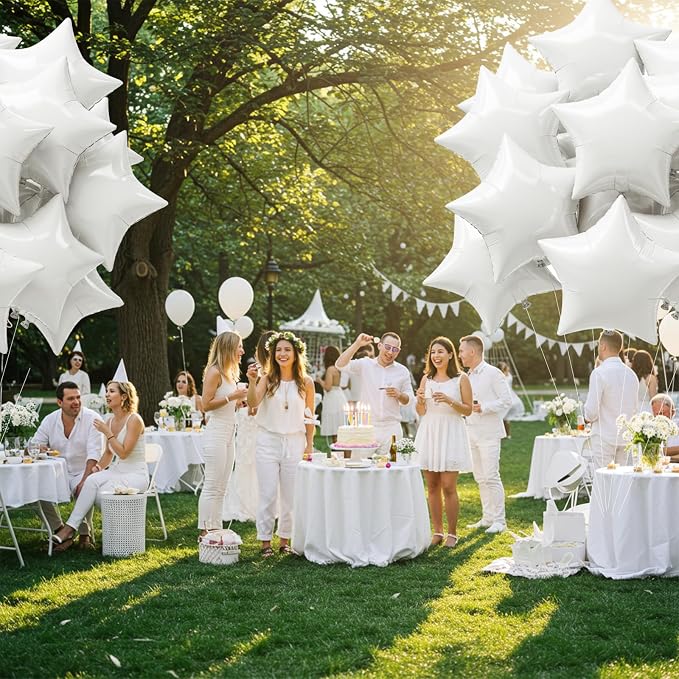 TONIFUL 15 Pcs Star Shaped Balloons 18 Inch Large White Foil Balloons | Big - Image 5