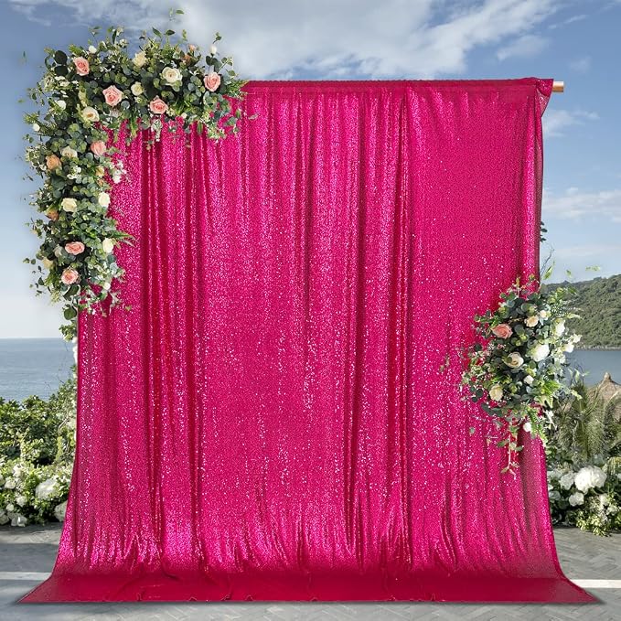 PartyDelight Hot Pink Sequin Backdrop 10x10ft Sparkly Photo Curtain | 4 Inch - Image 4