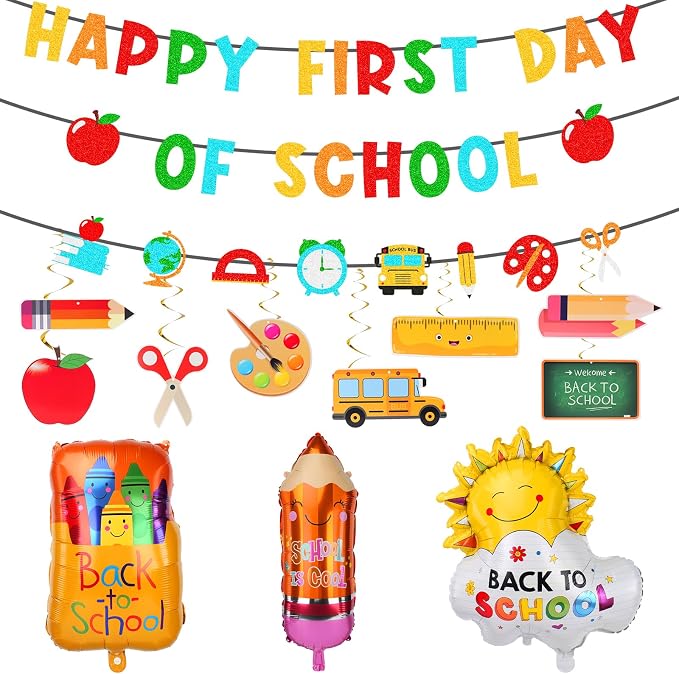 Happy First Day Of School Banner Decor, Pre-Strung First Day Of Schools Banner by Hincoogifts