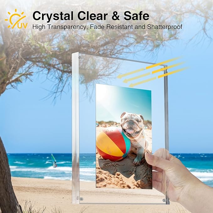 HOUSE DAY Acrylic Picture Frames 3.5x5, 3 Pack Magnetic 3.5 x 5 Picture Frame, Double Sided Clear 3.5x 5 Photo Frame with Microfiber Cloth, Frameless FreeStanding 3.5x5 Frame Gift for Desktop Display