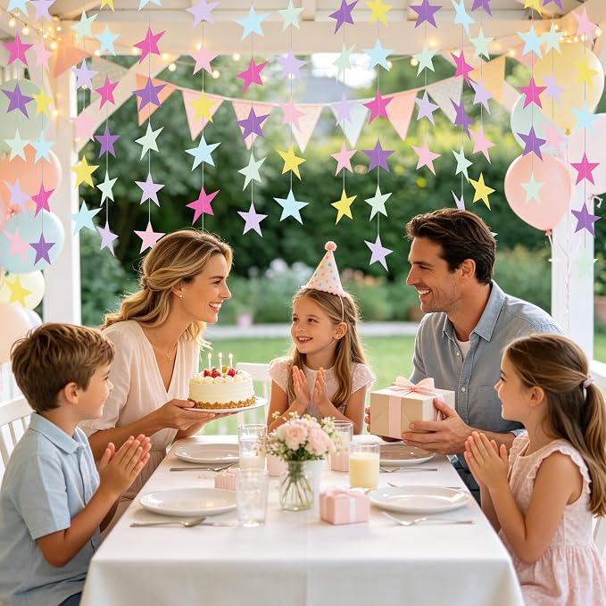BEISHIDA 6Pcs Pastel Paper Star Garland Decor Twinkle Star Banner Backdrop - Image 5