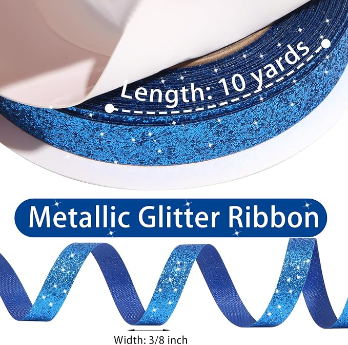 Royal Blue Metallic Glitter Ribbon - Image 3