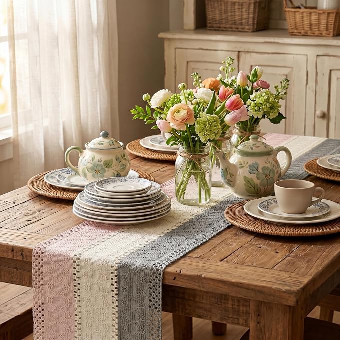Artoid Mode Grey Beige Pink Farmhouse Rustic Table Runner 12x36 Inch | Holiday - Image 4