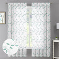 Tollpiz Teal Blue Leaf Sheer Curtain Bedroom Short 38 x 45 Inches | Leaves by Tollpiz