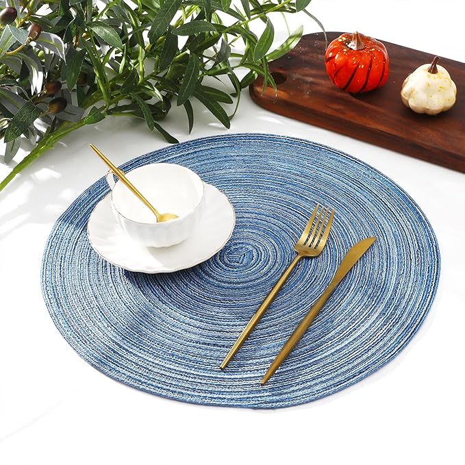 SHACOS Round Braided Placemats Set of 4 Dining Table Placemats 15 inch Circle - Image 7