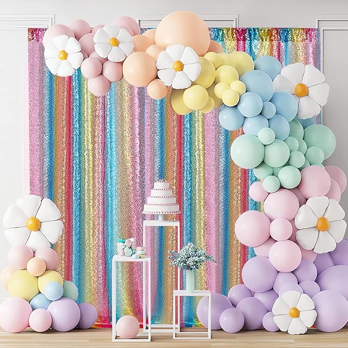 Hahuho Rainbow Sequin Backdrop Curtain, Party Decoration（6 Panels, 2FT x 8FT - Image 2