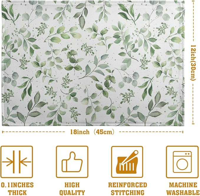 Sage Green Eucalyptus Leaves Placemats Set of 4 Spring Summer Watercolor Leaf - Image 4