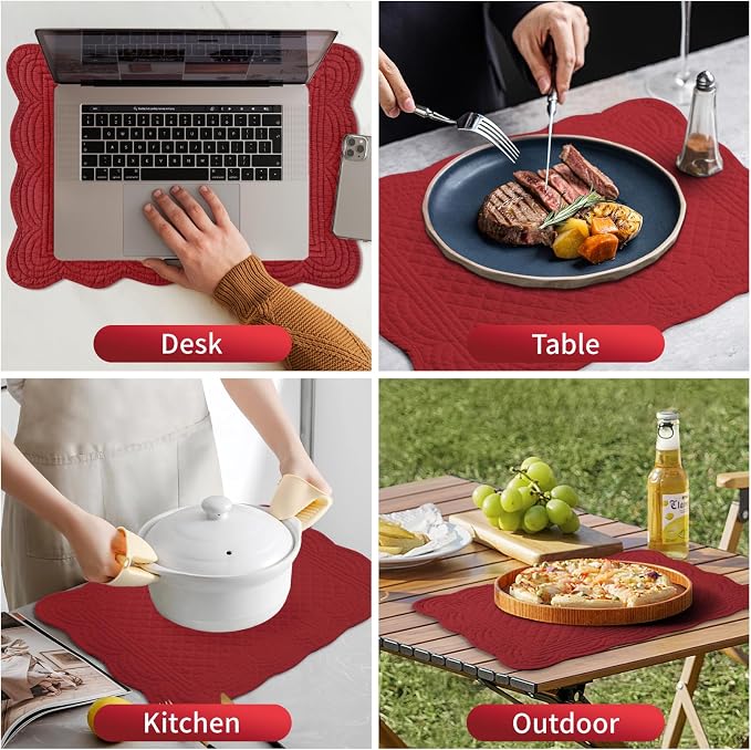 6 PC Quilted Placemats, 100% Cotton Fabric Washable Cloth Table Mats - Image 6