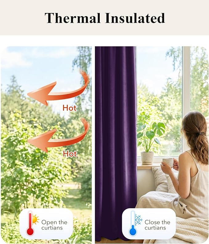 Purple Orchid Velvet Curtains Back Tab, W52 x L108 inches, 2 Panels | Room - Image 6