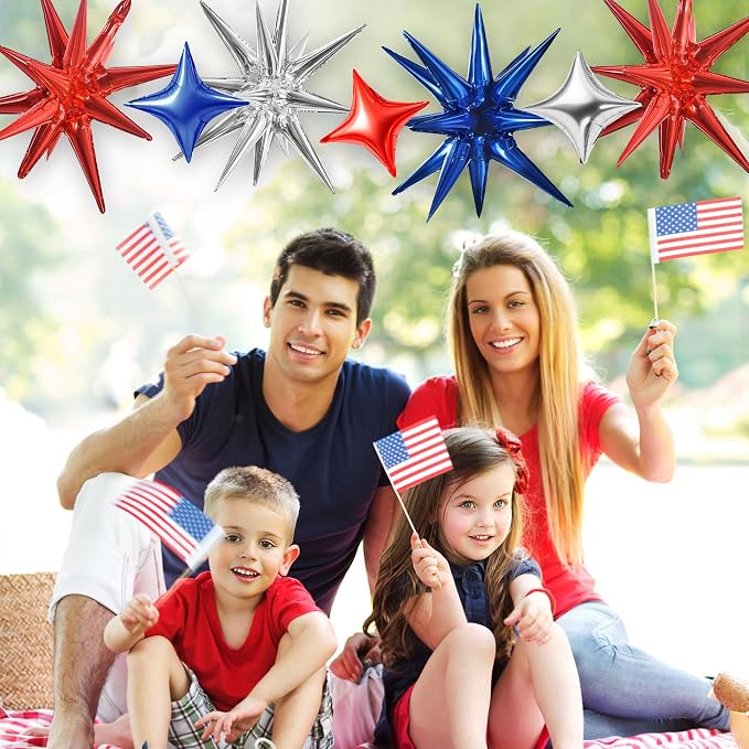 TONIFUL 18Pcs 22Inch Red Blue Silver Explosion Star Mylar Balloons and 10Inch - Image 5