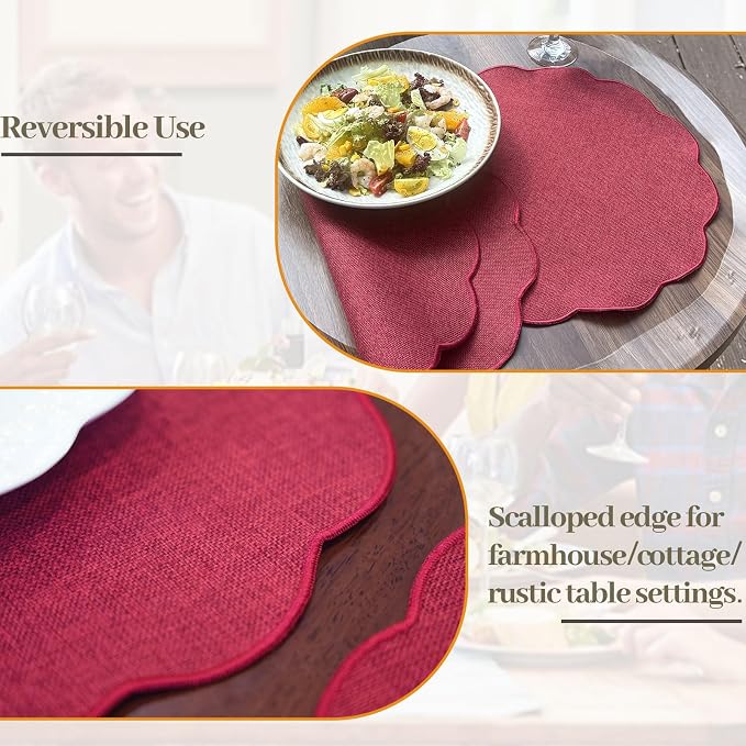 AHHFSMEI Round Faux Linen Placemats Set of 4 Heat Resistant Non-Slip Stain - Image 6