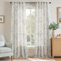 jinchan Blue Floral Linen Curtains 90 Inch Vintage Back Tab 2 Panels | Light by JINCHAN