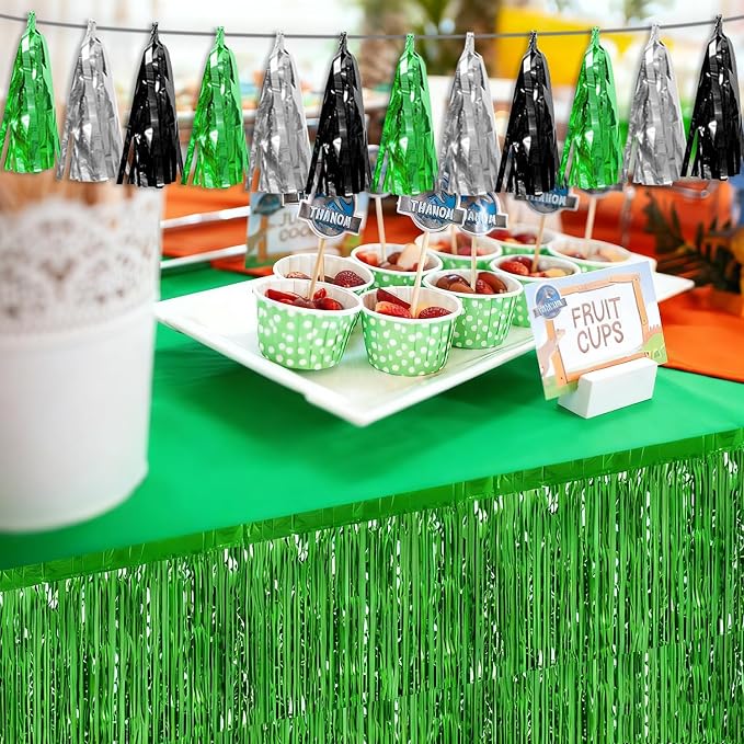 3P Black Silver Green Tassel Banner Garland Metallic Foil Fringe Banner Tinsel - Image 4