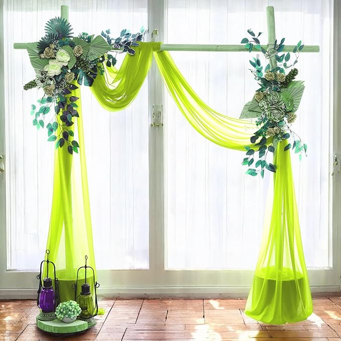 MDS Halloween Chiffon Draping Fabric - 1 Panel, 30" Wide x 50ft Long - Sheer Spooky Arbor & Canopy Drapery for Haunted House Backdrops, Party Ceilings, DIY Costumes & Themed Events - Parrot Green