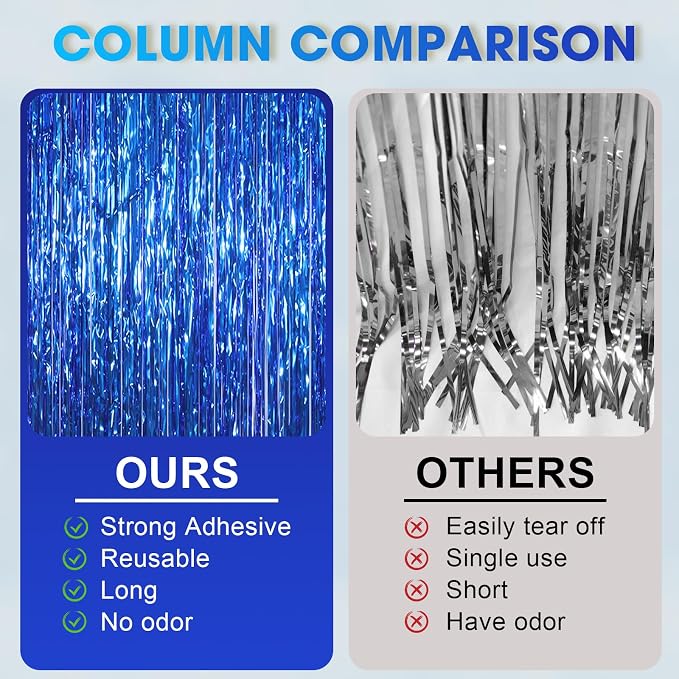 Voircoloria 3 Pack 3.3x8.2 Feet Blue Foil Fringe Backdrop Curtains, Tinsel - Image 5