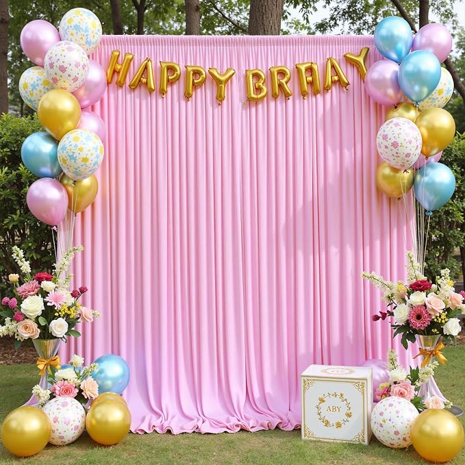 30ft x 10ft Wrinkle Free Pink Backdrop Curtains, 6 Panels 5x10ft Polyester - Image 9