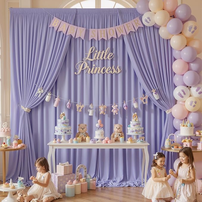 30ft x 10ft Wrinkle Free Lavender Backdrop Curtains - Image 3