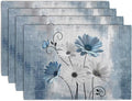 Daisy Placemats Set of 4 Blue Grey Rustic Vintage Floral Table Place Mats 12x18 by Wnoesat