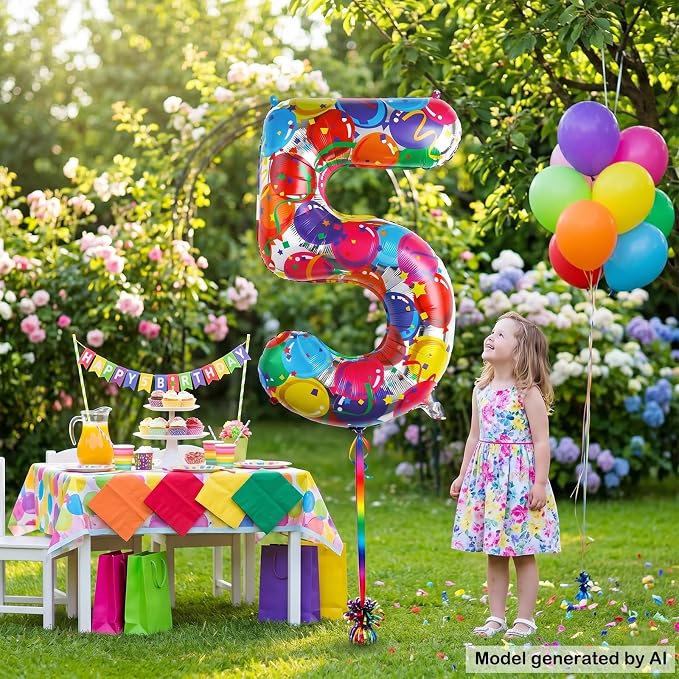 40 Inch Number 5 Balloon Colorful Party Pattern Helium Supported | Large Foil - Image 3