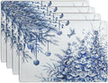 Blue and White Christmas Tree Placemats Set of 4, 12x18 Inch Chinoiserie Xmas by Wnoesat